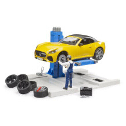 Atelier de service auto Bruder bworld 62112, cu roadster și mecanic